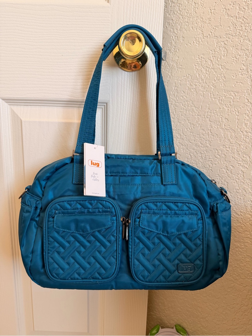Lug Jumper Ocean Blue Quilted Nylon Shoulder Bag Purse Tote Travel New with Tag